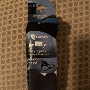 Lorpen 2 pack kids winter socks green/ blue size medium nwt